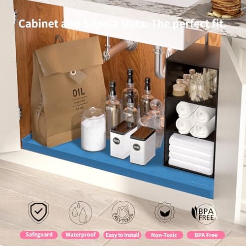 Sdpeia Under Sink Mat 31"×22" Waterproof Silicone Cabinet Liner & Sink Protector for Kitchen & Bathroom, Multi-Purpose Organizers Tray for Pets, Laundry, Cat Litter Mat - Thumbnail 4