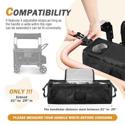 Fizentia Parent Console Stroller Organizer for 2 or 4 seaters,Padded Wagon Parent Console with buckles,and large main storage pocket (19''Lx5''Wx6''H) - Thumbnail 5