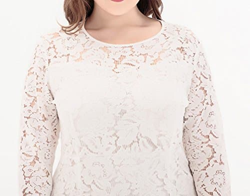 Eternatastic Women's Floral Lace Long Sleeve Plus Size Lace Dress White1 XXL - Thumbnail 3