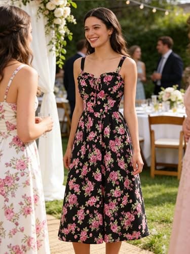 Scarlet Darkness Corset Dress for Women Floral Flowy Summer Dresses Cottagecore Sundress 2026 Vintage Pink Roses S - Thumbnail 5