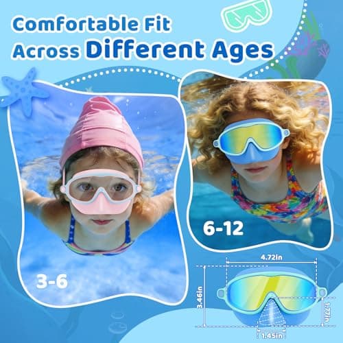 Vvinca 2 Pack Kids Swim Goggles with Nose Cover, Wide View Anti-Fog UV Protection Swimming Mask for Boys Girls Ages 3-14, No Leak Pool Goggles for Toddlers - Thumbnail 6