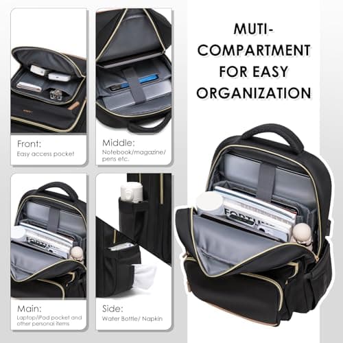 MDODO Laptop Backpack for Women,Travel Backpack with Laptop Compartment,Casual Daypack College Bookbag Computer Backpack for Work with Small Organizer Bag,Black - Thumbnail 3
