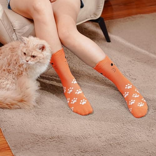 NKMOOS Women's Novelty Socks Cotton Size 7-9 Thin Colorful Animal Paw Print Womens Funny Socks Cute Cat Presents for Cat Lovers Novelty for Women Soft Breathable 10 Pairs - Thumbnail 2