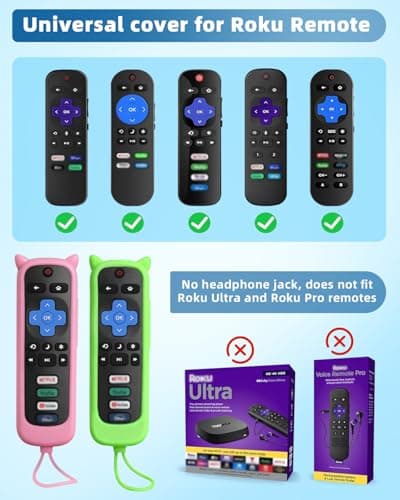 Remote Cover for Roku – 2 Pack Silicone Case Compatible with Roku TV Remotes for TCL/Hisense, Streaming Stick & Express, Universal Controller Sleeve, Glow in The Dark (Blue & Purple) - Thumbnail 2