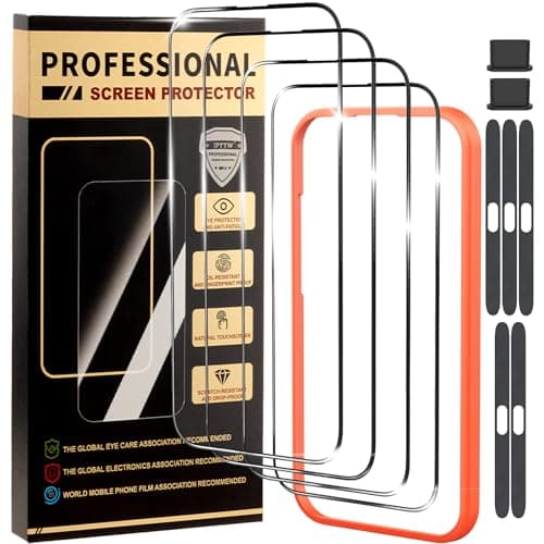 jpyyw 4 Pack for iPhone 16 Pro Screen Protector HD Tempered Glass Film Optional, with Install Frame, 9H+ Hardness Shatterproof Scratch Resistant Durable - Image 1