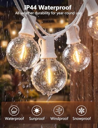 25Ft LED Outdoor String Lights, G40 Globe Patio String Lights Waterproof with 27 Shatterproof Bulbs, Hanging Outdoor Lights for Backyard Garden Bistro Wedding Party Christmas Decorations, White - Thumbnail 3
