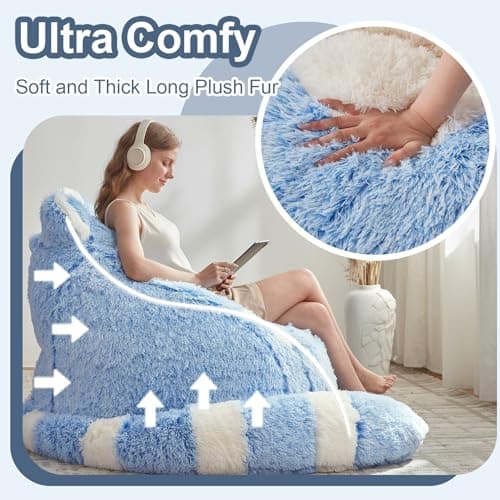 EBENCHICO Giant Bean Bag Chair for Adults Teens, Raccoon Shaped Faux Fur Bean Bag Sofa with Filler, Plush Beanbag Couch with Tail Pillow for Gaming, Reading, Bedroom, Dorm - Thumbnail 6