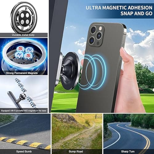 Magnetic Golf Cart Alloy Phone Holder Compatible with Mag-Safe iPhone 12-17, Fits EZGO, Club Car, Yamaha, Golf Cart Accessories Essentials 2026 Valentine's Day Ideas Golf Gifts for Men Women Him - Thumbnail 4
