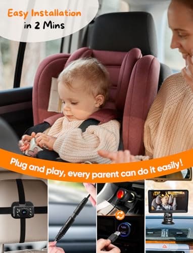 Kidsneed Baby Car Camera 7-Inch Baby Monitor for Car with USB Plug and Play Easy Setup 360 Degree Rotating Backseat Camera Two Kids HD 1080P Rear Facing Seat Cameras - Thumbnail 3