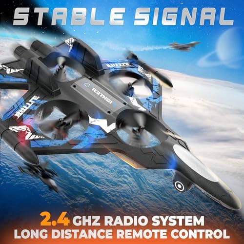 BEZGAR Drones for Kids | 2.4GHZ RC Plane | Remote Control Airplane, Mini Stunt Plane Helicopter, 360° Flip Fighter Jet Toy with Colorful LED Navigation Lights Blue, Toys for ages 8-13 - Thumbnail 2