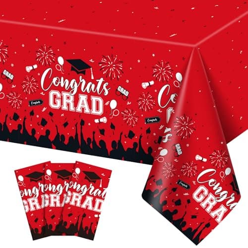 3 Pack Plastic Graduation Tablecloth, Graduation Decorations Class of 2026 Disposable Rectangle Red and Black Table Cover, 2026 Gongrats Grad Table Cloths for Graduation Party Decorations, 54x108