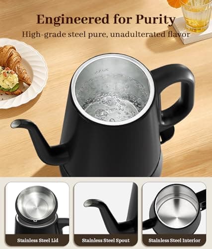 YTLAD Gooseneck Electric Kettle 1L, 1000W Fast Boiling for Pour-Over Coffee & Tea, 304 Stainless Steel BPA-Free, Precise Flow Spout, Auto Shut-Off & Boil-Dry Protection, Retro Style (Black) - Thumbnail 5