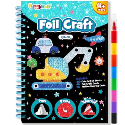 FUNNYB&G Foil Art Crafts for Kids Ages 4-8: Easter Basket Stuffers Essentials for Kids 2026, Easter Gifts for Boys, Crafts Supplies,Party Favors,Creative Toys for Kids 4 5 6 7 8 Years Old (Vehicle)