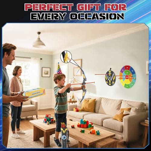 Kids Bow and Arrow Set LED Light Up Archery Set with 10 Suction Cup Arrows, 2 Archery Targets Indoor Outdoor Games for Kids Ages 4-8 8-12 Birthday Gifts Toys for 5 6 7 8 9 10 11 12 Year Old Boys Girls - Thumbnail 3