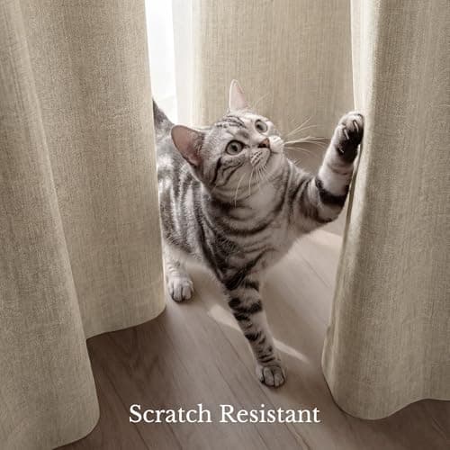 NICETOWN Scratch-Proof 100% Blackout Beige Curtains for Living Room, High-Density Linen Blend Window Treatments Rod Pocket & Back Tab Thermal Drapes for Nightshift, W52 x L84, 2 Panels - Thumbnail 5