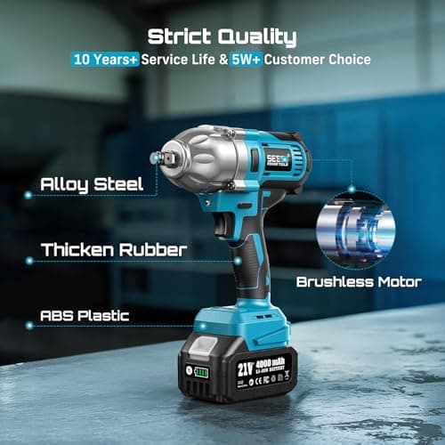 Seesii Impact Wrench 665 FT-LBS(900N.m) 3300IPM 1/2 Impact Gun High Torque Electric Impact Driver Cordless Impact Wrench with 21V 1x4.0Ah Battery 6 Sockets&Case for Home Car Tire Lug Nut Removal Tool - Thumbnail 6