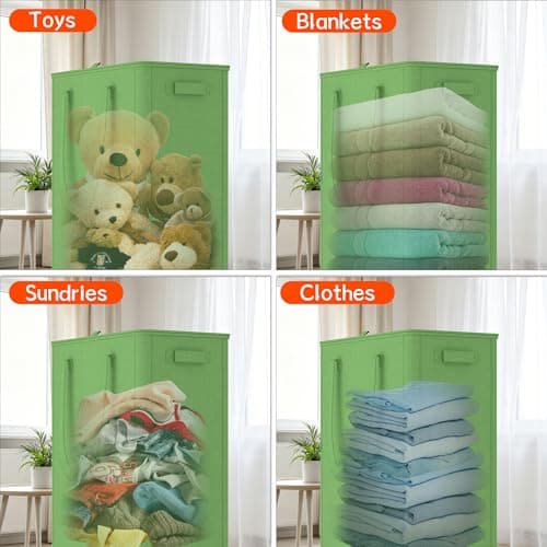 Slim Laundry Hamper with Wheels,15 Gal (55L) Rolling Laundry Basket with lid and wheels Clothes Hamper Foldable Tall Dirty Clothes Basket Sturdy Collapsible Clothes Hamper for Dorm,Laundry Room - Thumbnail 6