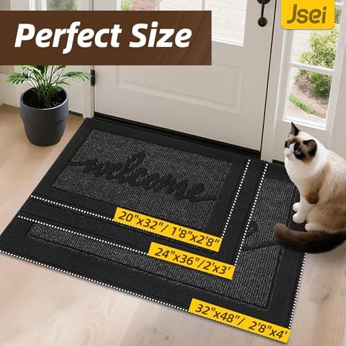JSEI Door Mat 32"x 48",Absorbent Dirt Welcome Mat,Non-Slip Entryway Rugs Washable Indoor Entrance Mats, Low Profile Floor Mat for Entryway and Front Back Door,Black - Thumbnail 2