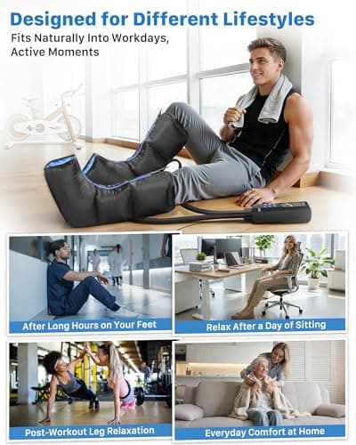 Air Compression Leg Massager with Heat : MUSUGY Sequential Foot and Calf Massager for Circulation and Pain Relief, with 9 Intensity, 6 Modes, 3 Heat - for Mom, Dad, Standing Jobs & Daily Relaxation - Thumbnail 6