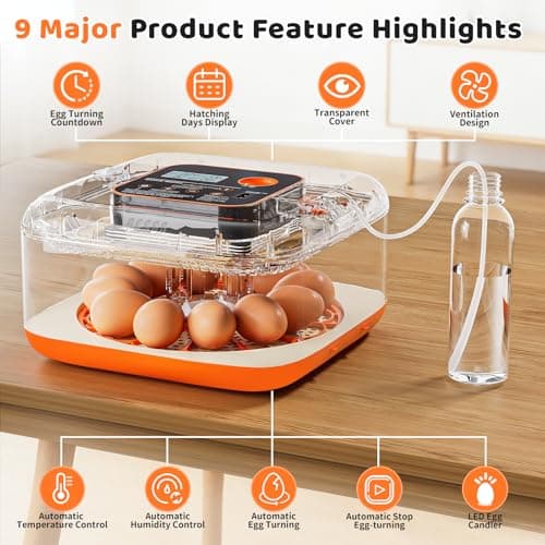 Incubators for Hatching Eggs 12 Egg Digital Egg Incubator Precision Auto Temp Humidity Control 6 Gear Adjustable Auto Turner Auto Stop Turning Hatching Days Display for Chicken Duck Goose Eggs - Thumbnail 2