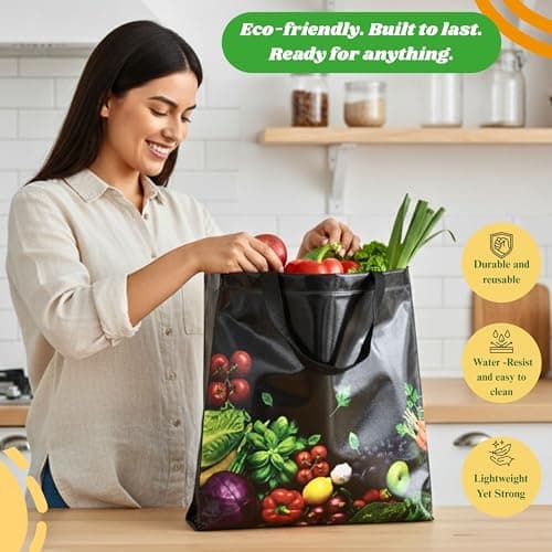 Simply Cool Reusable Grocery Bags Eco-Friendly Shopping Bags 13”x12.6”x7.25 Durable Recyclable Shopping Bags Washable, Foldable, Portable Tote Bags Bulk (100 Pack) - Thumbnail 4