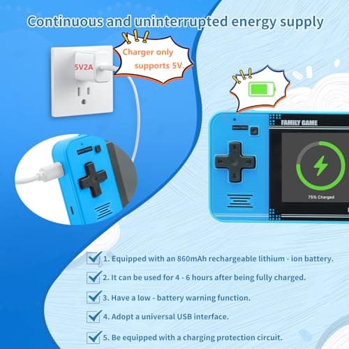 Handheld Game for Kids -Preloaded 220 Retro Video Games, Portable Gaming Player with Rechargeable Battery 3.0" LCD Screen, Mini Arcade Electronic Toy Gifts for Boys Girls (Blue) - Thumbnail 3