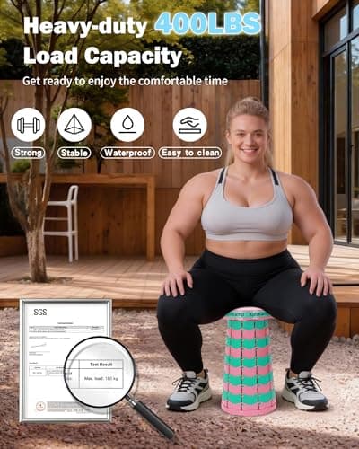 XplrKamp Folding Collapsible Stools Chair, Lightweight Portable Seat for Adults, Adjustable Retractable Foldable Stool with Load Capacity 400lbs for Camping, Backpack, Fishing, Travel, Pink, 2 Pack - Thumbnail 3