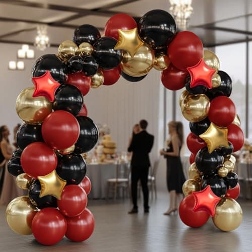 Red Gold Black Balloon Garland Arch Kit, 160Pcs Black Red Gold Latex Balloons with Star Foil Balloons for Anniversary Casino Night New Years Hollywood Movie Night Birthday Party Decorations - Thumbnail 5