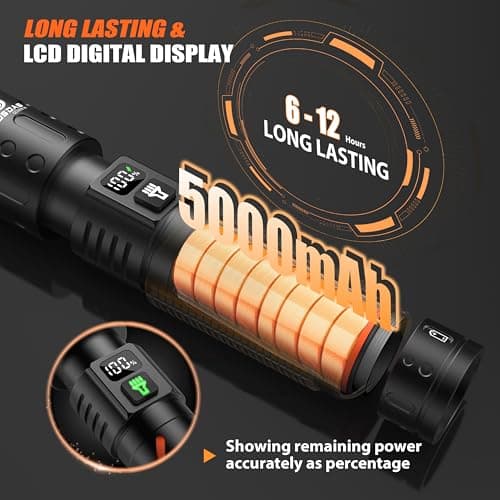 Gosdas Rechargeable Flashlights High Lumens 100000 2 Pack, Super Bright 30W LED, Long Lasting 12H, Single Click 3 Modes, Multifunctional USB C Input Output LCD Power Display, for Camping Hiking Home - Thumbnail 6