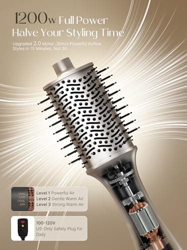 PRITECH One-Step Volumizer Hair Dryer Brush, 1200W Ionic Hot Air Styler, Anti-Frizz Blowout for Daily Drying Straightening Shiny Hair, All Hair Types & Lengths(Champagne Gold) - Thumbnail 3