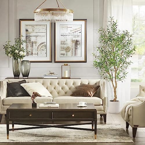 FEELEAD 7ft Faux Olive Tree - Fake Potted Olive Silk Tree with Planter Natural Olive Branches and Realistic Leaves Artificial Tree for Home House Office Decor Indoor - Thumbnail 6