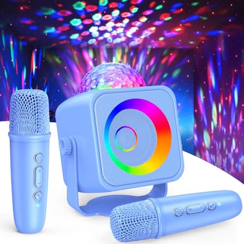 Disco Karaoke Microphone for Kids Boys: Birthday Gifts Toys for 4 5 6 7 8 Year Old LED Lights Stand Karaoke Speaker Boy Toy Ages 5-7 Portable Bluetooth Speaker with 2 Wireless Microphone Toys Family - Image 1
