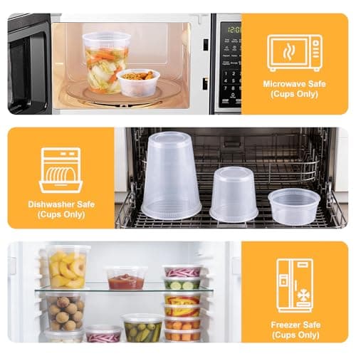 BYSNOW 60 Sets Deli Containers with Lids, 32/16/8 oz X 20 Set Each, Leak-Proof & BPA Free Airtight Stackable Takeout Plastic Food Storage Containers, Freezer/Microwave/Dishwasher Safe - Thumbnail 4