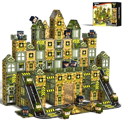 GobiDex 100PCS Army Magnetic Tiles Building Set for Kids, STEM Military Magnetic Building Blocks with 6 Magnetic Army Men, Educational Construction Toys Gift for Boys Girls 3 4 5 6 7 8 9+ Year Old - Image 1