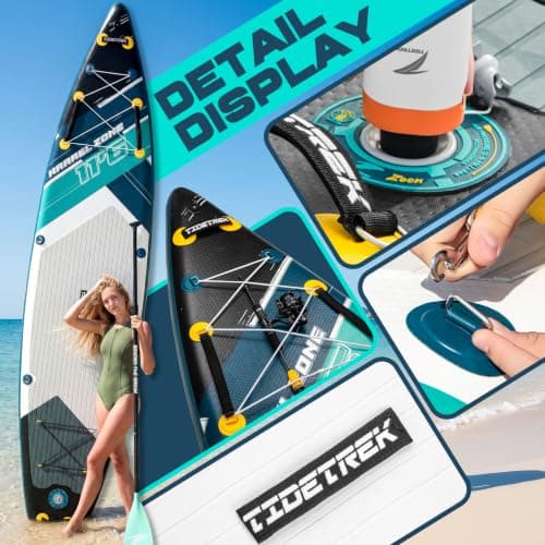 TIDETREK 11'6" Inflatable Stand Up Paddle Boards, Premium SUP Accessories, Non-Slip Comfort Deck for Youth & Adults (Midnight Tide/Kayak Seat) - Thumbnail 6