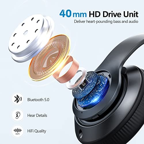 Bluetooth Headphones Over Ear, 60 Hours Playtime Foldable Headphones Wireless Bluetooth Hi-Fi Stereo Deep Bass with 6 EQ Modes, Adjustable Lightweight Headset with Microphone, FM, SD/TF for Adults - Thumbnail 4