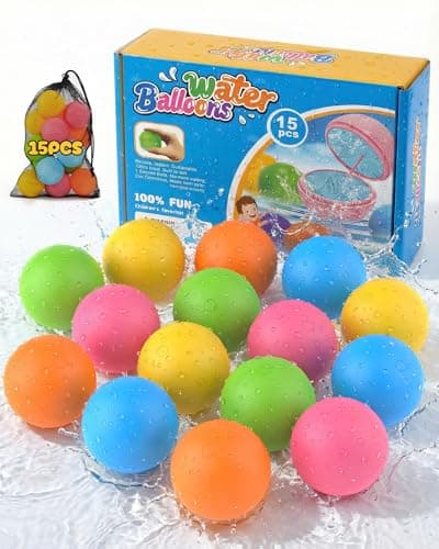 LADFAR 15Pcs Reusable Water Balloons for Kids & Family Outdoor Play – Quick Fill, Soft Silicone, Easy to Collect, No Magnets, Perfect for Yard, Pool Beach Games, Summer Water Toys