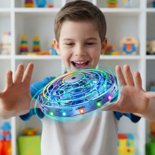 TSM005 Mini Drone for Kids,Hand Operated UFO Toy,Hover Boomerang Ball with LED,Easy Indoor Outdoor Flying Toys,Flying Orb Ball UFO Drone for Kids 6-8-12 ,Cool Christmas Birthday Gifts for Boys Girls(Blue) - Image 1