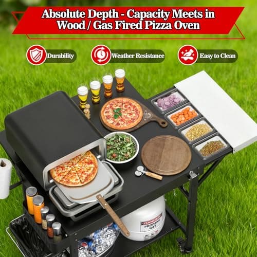 AOKEMAi Grill Table for Oon Pizza Oven Accessories, Ninja Pizza Oven Table with Extendable Desk - Fit Gozney, Solo Stove, Durable Outdoor Grill Cart Stand with Food Prep Topping Station for Backyard - Thumbnail 4