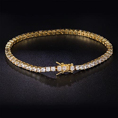 Gemsme 18K Gold Plated 3.0 Cubic Zirconia Classic Tennis Bracelet for Women and Men 7.5 Inch - Thumbnail 3