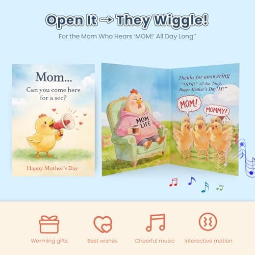 mountova Mothers Day Card with Sound & Motion - Chicken Musical Pop Up Mothers Day Card for Mom, Wife - Animated Mother’s Day Gift from Son, Daughter, Husband - 5.9" x 7.9" - Thumbnail 2