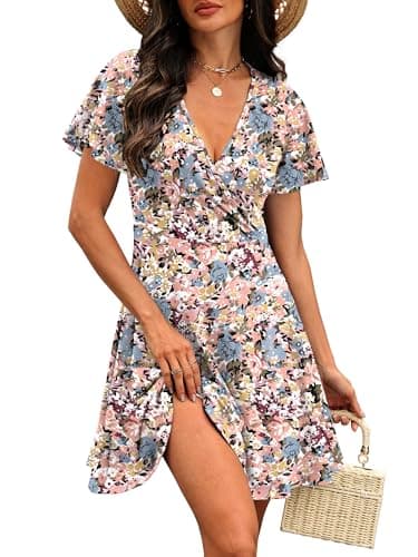 RUMIA Summer Dresses for Women 2026 Fashion Beach Vacation Clothes Easter Sundresses for Spring Floral Pink Blue L - Thumbnail 2