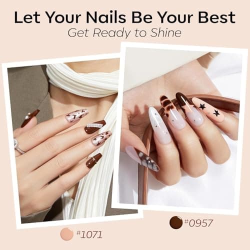 modelones Nude Hema Free Gel Nail Polish Set, 6 Colors Nude White Neutral Brown Skin Tone Beige Khaki Glitter Gel Polish Kit 2026 Spring Gel Nail Kit Polka Dot Nails Soak Off French Nail Art Manicure - Thumbnail 3