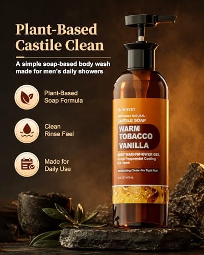 FLOWHYET Men’s Natural Tobacco Vanilla Castile Soap Liquid Body Wash - Thumbnail 4