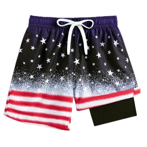 Cozople American Flag Swim Short for Boys 4th of July Compression Liner Patriotic Swimming Trunk Quick Dry UPF Swimsuit with Boxer Brief Anti Chafe Bathing Suit Size 14-16 - Image 1