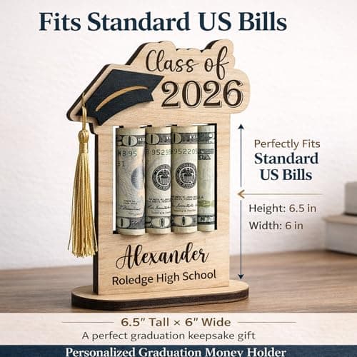 Personalized Graduation Gifts Class of 2026 Money Holder - Custom Name & School Graduation Money Gift Holder for Him Her, Senior Wooden Cash Display Standing Scroll Holder, Unique Graduate Keepsake - Thumbnail 4