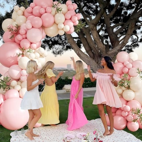 Pink Balloon Arch Kit 124Pcs Pink and White Balloon Arch Garland Kit Pastel Pink Light Pink Sand White Balloons for Baby Shower Bridal Shower Wedding Anniversary Birthday Party Decorations - Thumbnail 4