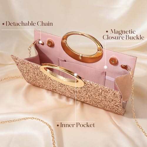 XquiziFit Champagne Clutch Sequins Clutch Purses for Women Glitter Evening Clutch Cocktail Evening Purse Women Wedding Purse - Thumbnail 4