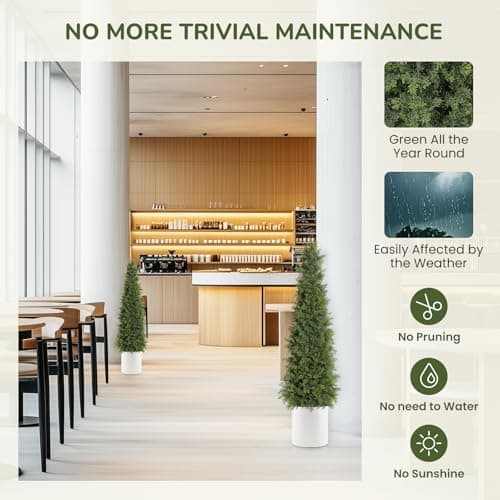 GarveeHome Artificial Cedar Topiary Tree for Christmas Outdoor, 48 in Tall Faux Cedar Trees, Potted Fake Cypress Plant, Artificial Plants Indoor Outdoor for Front Porch Decor, Set of 2 - Thumbnail 3