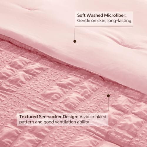 BEDELITE Pink Twin/Twin XL Comforter Set, All Season Luxury Seersucker Bedding Set with Pillowcases, Soft Lightweight Comforter 2 Pieces for Bedroom & Dorm Room - Thumbnail 2